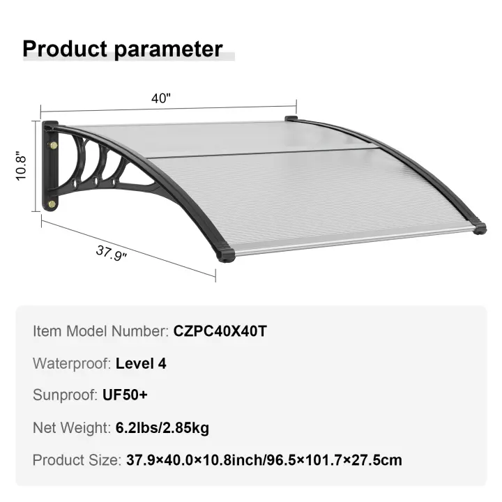 SucceBuy Toldo para puerta de ventana, policarbonato UPF 50+, voladizo para puerta de entrada exterior, protección contra rayos UV, lluvia y nieve, hoja hueca - 1
