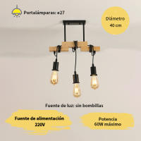 Goeco Lámpara Colgante de Madera Rústica Iluminación Interior Eficiente en Energía con 3 Bombillas - details 0