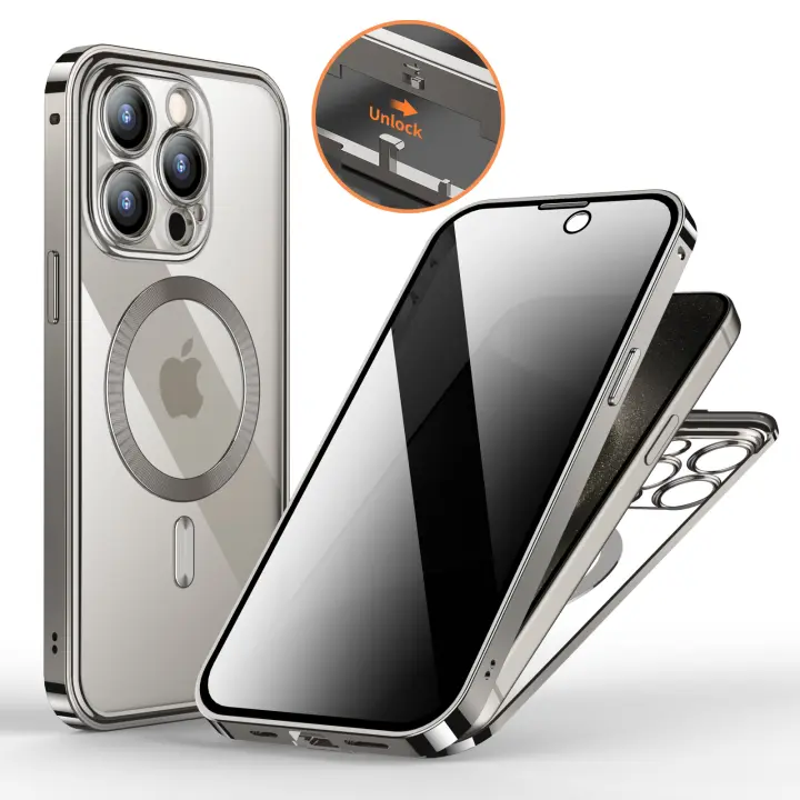 Funda Magnética para iPhone 15, Compatible con MagSafe, Pantalla privada, 360 Grados, Carcasa Antigolpes, Capa Militar Doble - 1