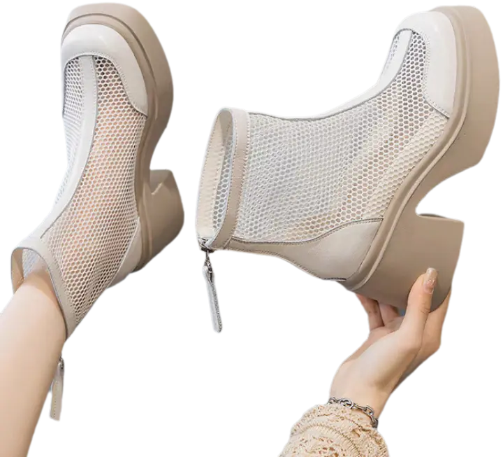 Botas de Malla Versátiles para Mujer Tacón Alto, Suela Gruesa, Transpirable, Aumento de Altura - 1