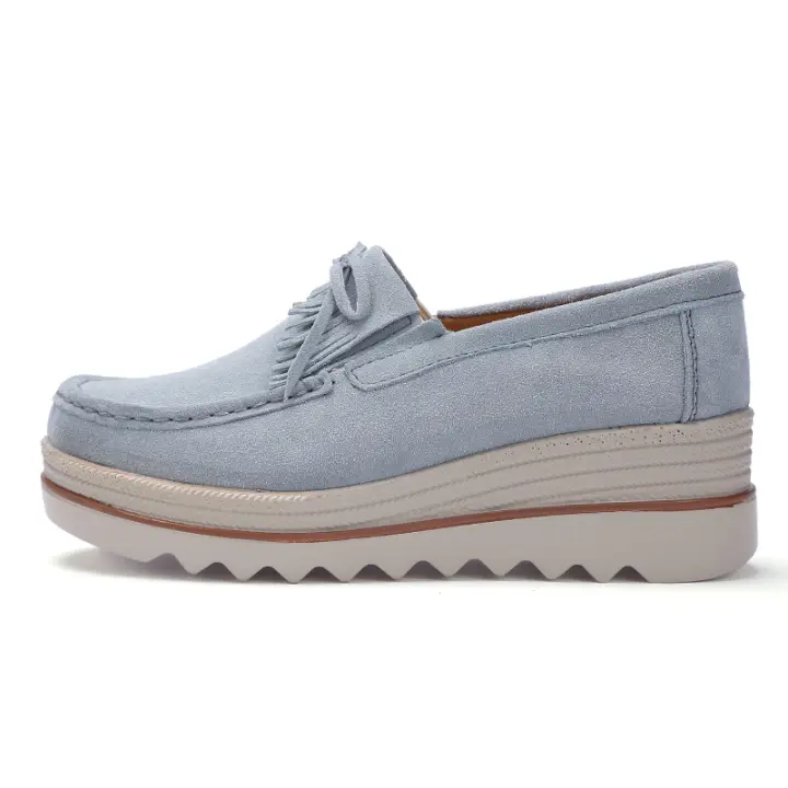 Mocasines de cuero de moda para mujer Slip Ons transpirables casuales sin cordones zapatos mocasines de plataforma - 1