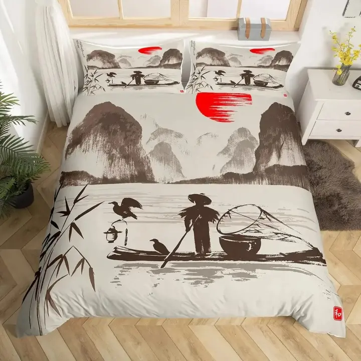 Juego de Funda de Edredón de Bambú de Lujo Retro Floral Tamaño de Cama Rey con Estampado de Árboles de Bambú - 1