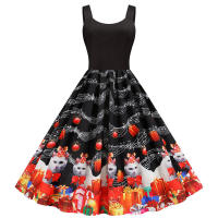 Vestido midi de fiesta elegante sin mangas con estampado floral y tirantes finos para mujer - details 57