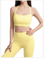 Chaleco deportivo de mujer con cuello halter y almohadillas para el pecho, sujetador de fitness sexy sin espalda, top de yoga portátil, top corto - details 15