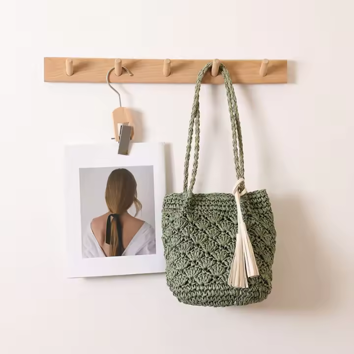Bolso de paja de un solo hombro con flecos de moda, bolso tejido con patrón hueco en forma de abanico, bolso de playa de vacaciones para mujeres, bolso versátil para mujeres - 1