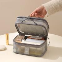Bolsas de cosméticos de malla con cremallera, bolsa de maquillaje de perspectiva de gran capacidad de 1/2/3 capas, bolsa de lavado multifuncional, bolsa de almacenamiento de doble capa - details 9