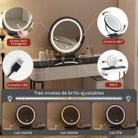LED Ajustable y Espejo, Maquillaje con Tablero Vidrio Reforzado y Cajonera, Montaje Flexible, 100x40 cm, Mesa Mara y Metal, Blanco+Negro, MB6110wsz - details 6