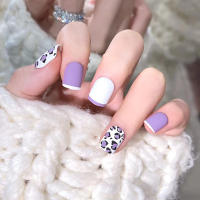 24pcs Uñas Postizas Cortas Diseño Leopardo Morado Reutilizables Para Mujeres Y Profesionales Arte De Uñas Falso Acrílico Cobertura Total - details 2