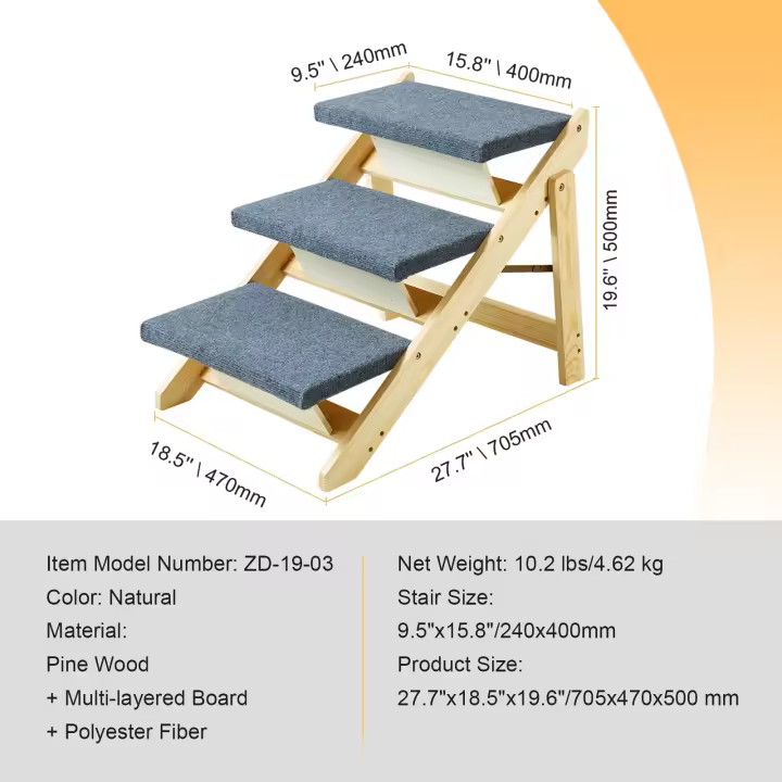 SucceBuy Escaleras para mascotas de madera/escalones para mascotas, diseño de madera plegable 2 en 1 para camas, sofás y coches. Escaleras y rampa para perros - 1