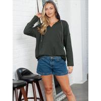 Sudadera con capucha y cuello en V para mujer Top informal de manga larga a la moda - details 0