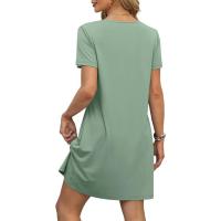 Vestido de verano de mujer de camisa de manga corta con estampado casual con cuello en V suelto - details 16