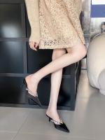 Diamante de imitación francés con zapatillas geniales tacón grueso cabeza puntiaguda bolsa cabeza media zapatillas tacones altos - details 32