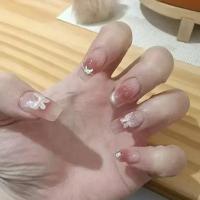 24pcs Uñas Postizas Almendro Rosa Y Nude Para Mujeres Y Niñas Decoración De Uñas Con Lazo Falso De Resina Artículos De Manicura - details 4