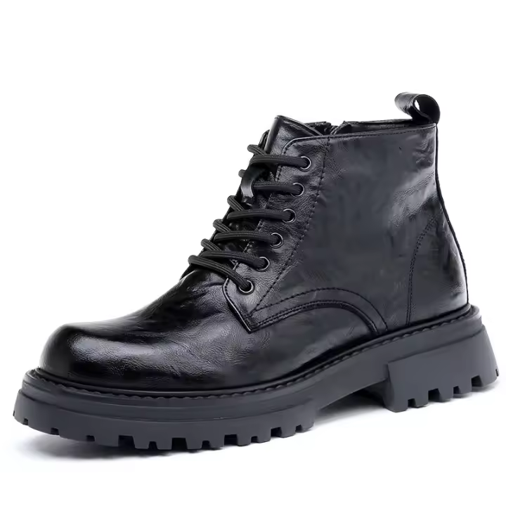 Nuevas botas de cuero de algodón. Botas cortas de locomotora interior de suela gruesa de estilo británico fino. - 1
