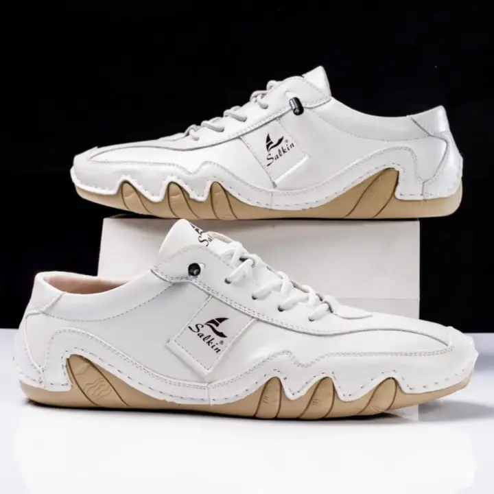 Zapatos informales de cuero hechos a mano para hombre, zapatillas con cordones, mocasines transpirables, suaves, planos, para conducir - 1