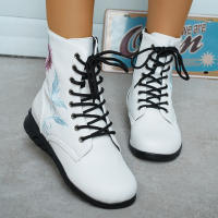 Botas cortas de cuero bordadas para mujer, zapatos planos al tobillo, deportivos, de mezclilla, estilo Chelsea, a la moda, invierno, 2023 - details 4