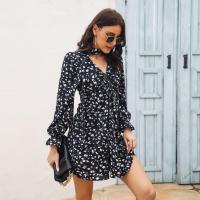 Vestido corto de gasa con cuello en V para mujer, Bonito traje elegante y de manga larga con estampado Floral, novedad - details 2
