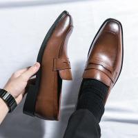 Mocasines de cuero simples para hombre, zapatos de negocios elegantes, moda Formal de lujo, zapatos casuales de oficina de un pie, color negro - details 3