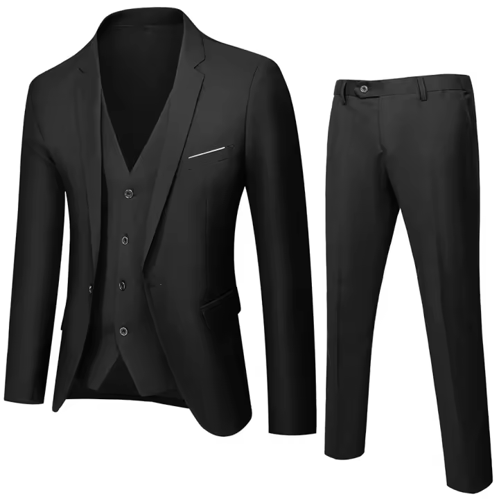 Traje ajustado de 2 piezas para hombre, Blazer de un botón, vestido, chaqueta de negocios, chaleco y pantalón - 1