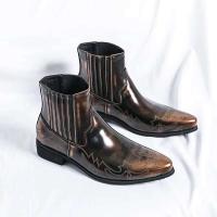 Zapatos de tacón alto puntiagudos informales Chelsea para hombre, vestido, botines de cuero, para hombre - details 4