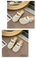 Verano casual ahuecado bolsa de un pedal zapatillas de mujer, nuevas zapatillas de plataforma plana con hebilla de cinturón, medias perezosas transpirables. - details 16