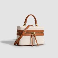 Mochila de Lujo Leten Bolsa de Almuerzo Retro de Lona Spliced Bolsa Cruzada Portátil para Mujeres - details 5