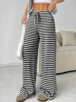 Pantalones de Algodón con Rayas para Mujer Cintura Elástica, Talla Única, Novedad de Otoño - details 23