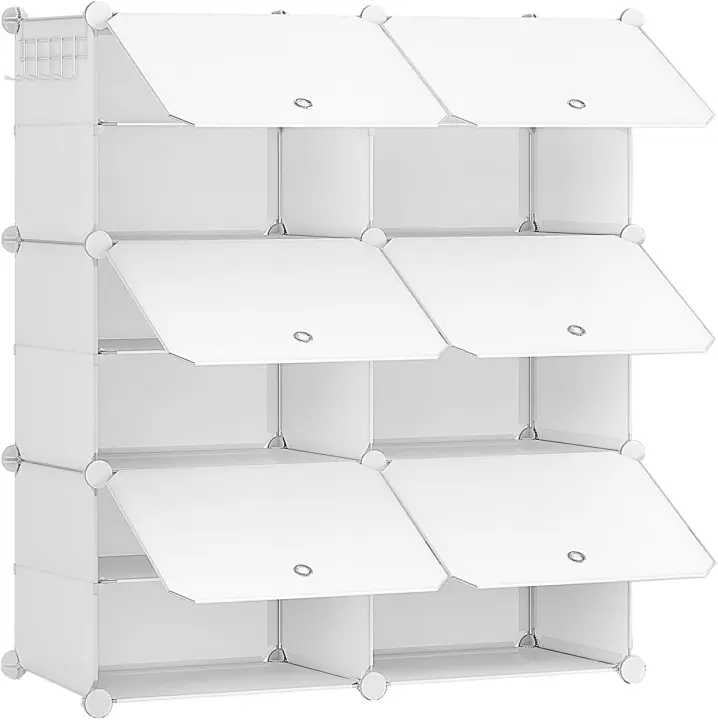 Mueble Zapatero Modular de 12 Compartimentos Estantería de Plástico para Sala de Estar, Dormitorio, Pasillo, Entrada Blanco EWT38SC01G1 - 1