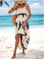 Vestidos estampados sin mangas con cuello cuadrado para mujer, vestido con tirantes de cintura alta, chaqueta de vacaciones en la playa, moda - details 9