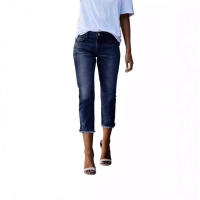 Vaqueros de siete cuartos ajustados elásticos a la moda lavados de verano para mujer - details 1