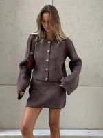 Conjunto de Moda de Manga Ancha y Cremallera Chaqueta Cardigan Falda Estilo Otoño-Invierno - details 1