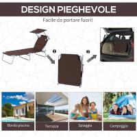 Plegable Jardín Exterior Reclinable con Toldo Desmontable con Ángulo Regulable Respaldo Ajustable en 4 Niveles para Terraza Piscina Patio 187x58x36 cm Marrón - details 2