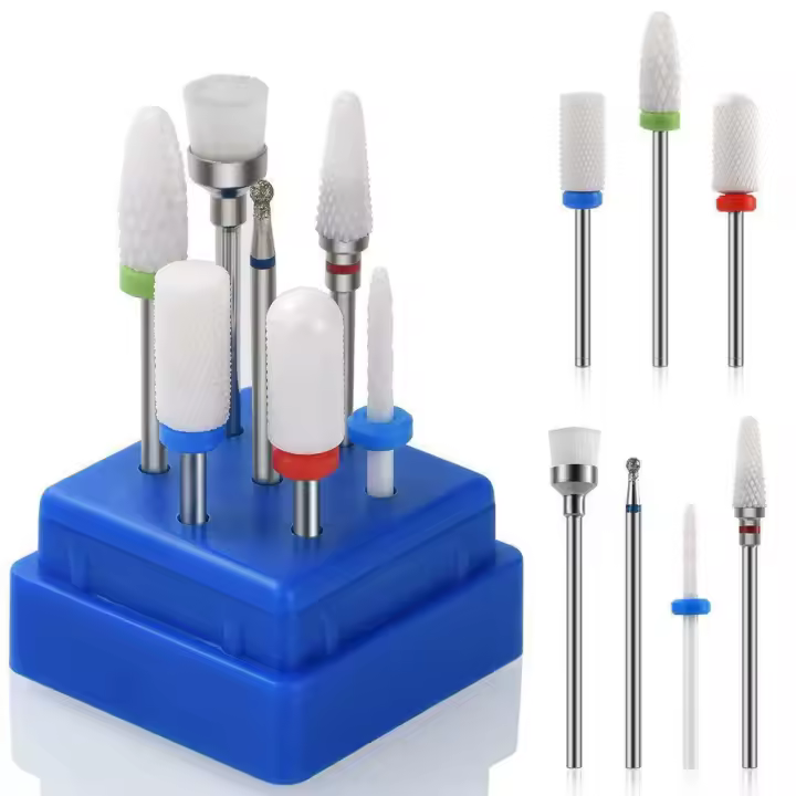 Juego de 7 brocas de cerámica para uñas XS, vástago de 3/32", brocas profesionales para manicura y pedicura, para dar forma y pulir las cutículas - 1