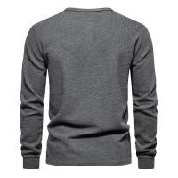 Camiseta de manga larga Henley para hombre, camisa básica transpirable con botones, informal, Color sólido, otoño - details 3