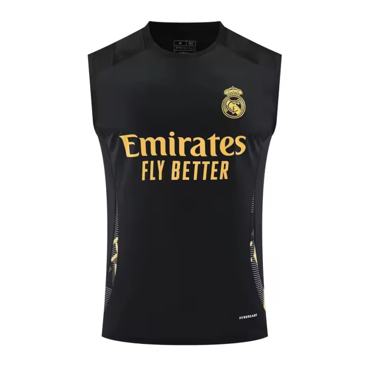 2025-2026 Nuevo uniforme de entrenamiento previo al partido del Real Madrid Conjunto negro Jersey Shorts Bolsillo con cremallera - 1