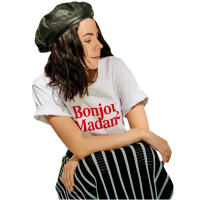 Spring New Style Female Sweatshirt With French Bonjour Madame Letter Print Top For Lady Cotton White Crew Neck Tops - details 2