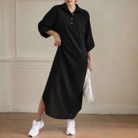 ZANZEA-vestido camisero holgado para mujer, Vestidos largos informales lisos con cuello vuelto para ir al trabajo, dobladillo redondeado de primavera - details 4