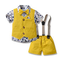 Traje de verano para niños, chaleco, camisa Floral de manga corta, pantalones cortos con tirantes, conjunto de tres piezas, traje Pastoral de moda - details 8