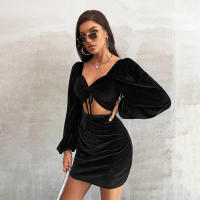 Vestidos de terciopelo con tirantes huecos para mujeres vestidos ligeros vestidos cortos - details 3