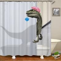 Cortinas De Ducha divertidas para baño, decoración con ganchos, impermeables, 3D tela De poliéster, lindo gato, dinosaurio - details 9