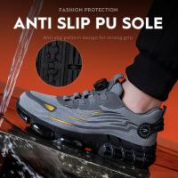Botas de trabajo para hombre: transpirables, ligeras, cómodas, entresuela de Kevlar suave, antideslizantes, antipinchazos, zapatos de seguridad con cordones y protector de cabeza dorado, negro y gris, calzado de seguridad | Botas de trabajo elegantes | Ca - details 1