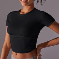 Hamidou-camisetas deportivas ajustadas de manga corta para mujer, Tops atléticos de color sólido para entrenamiento, gimnasio, correr, ropa deportiva - details 19