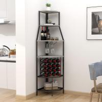 5 pisos de esquina con soporte para cristal y almacenamiento de vino, estantería industrial para vino, armario para cocina, bar, sótano, comedor, vintage, marrón y - details 12