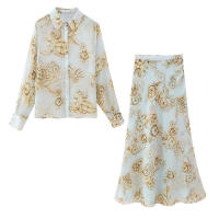 - Nueva llegada, camisa de moda con estampado floral para mujer, falda de cintura alta de longitud media, estilo americano y europeo - details 0