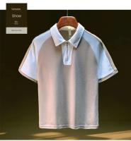 Polo empalmado con patrón cuadrado de gofres para hombre, camiseta holgada y transpirable de cinco mangas, innovadora para 2025, informal de verano - details 2