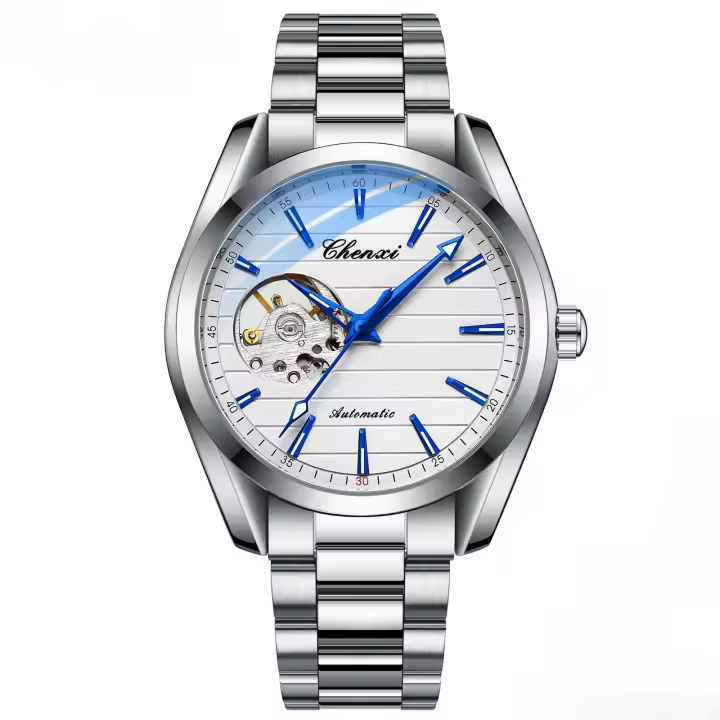 Reloj mecánico hueco automático para hombres de negocios reloj mecánico de moda con cinturón de acero - 1