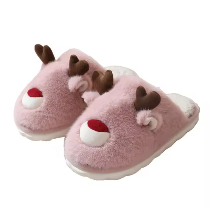 Navidad alce otoño e invierno zapatillas esponjosas, interior hogar antideslizante caliente algodón fregona. - 1
