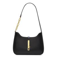 Elegante bolso de hombro negro con herrajes en tono dorado - Elegante bolso cruzado para las axilas para el trabajo, compras y viajes, forro de poliéster duradero, elegante cierre de cierre, bolso cruzado diario |   Bolso de hombro elegante |   Texturizad - details 1