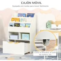 Mueble Libre para Niños 3 Compartimentos, 2 Cubos y Cajón Móvil 4 Ruedas Blanco - details 5