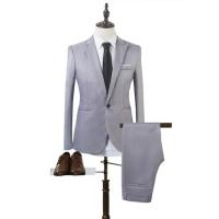 Conjunto de Traje de Negocios para Hombres de Talla Delgada 2Pcs con Blazer de Manga Larga y Traje Largo Color Sólido Estilo Primavera Otoño - details 4